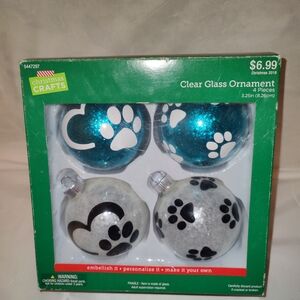 Glass Ornaments - Blue and Whitesparkle Paw Print Ornament Set